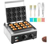 VEVOR Macchina per Ciambelle Elettrica 1550 W Macchina per Ciambelle Commerciale con Superficie Antiaderente, Entrambi Lati, Produce 12 Ciambelle, Temperatura 50-300 ℃, per Ristorante, Uso Domestico