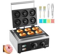 VEVOR Macchina per Ciambelle Elettrica 1550 W Macchina per Ciambelle Commerciale con Superficie Antiaderente, Entrambi Lati, Produce 6 Ciambelle, Temperatura 50-300 ℃, per Ristorante, Uso Domestico