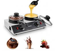VEVOR Macchina per Fusione Cioccolato Burro 2 Pentole Fusore Commerciale 80W, Intervallo Temperatura 30℃ a 85℃, 2 Manopole, Rivestimento in Ceramica, Riscaldamento PTC, Scaldacioccolato 3 Modalità