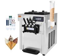 VEVOR Macchina per Gelato Commerciale 18-28 L/h 3 Gusti, Macchina per Gelato Capienza 2x5,5 L Tramoggia, Pannello LCD, Pulizia Automatica di Preraffreddamento, per Yogurt Caffè Snack Bar Ristorante