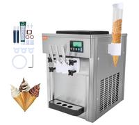 VEVOR Macchina per Gelato Commerciale 21 QT/H Gelato Soft da Banco a 3 Gusti da 1800 W, 2 Tramogge 4 L, 2 Cilindri 1,8 L, Pannello LCD, Preraffreddamento Automatico, per Snack Bar Ristorante