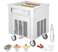 VEVOR Macchina per Gelato Fritto Arrotolato 50x50x3,5 cm, Piastra per Gelato Fritto Arrotolato Commerciale in Acciaio Inox, con Compressore e 2 Raschietti, per Bar Caffè Pasticcerie