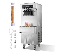 VEVOR Macchina per Gelato Soft Commerciale da Pavimento Produzione max. 20-28 L/h, Macchina per Creme Fredde Gelato Soft 2200 W 2 Tramogge da 6 Litri, Gelaterie, Pasticcerie, Feste, Ristorante