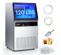 VEVOR Macchina per Ghiaccio Commerciale, 54,4kg / 24 ore con Capacità di Stoccaggio 15kg, 45 Cubetti per Ciclo, Macchina per Ghiaccio Sottobanco in Acciaio Inox con Display a LED, Autopulente, Bar