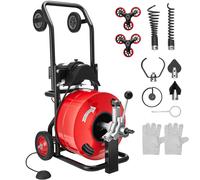 VEVOR Macchina per Pulizia Scarico 30 m x 19 mm, Trivella per Fognatura ad Alimentazione Automatica con Combinazione Multiruolo, 6 Lame e Interruttore a Pedale per Tubi da 100 mm a 200 mm