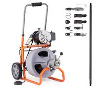 VEVOR Macchina per Pulizia Scarichi 75 Piedi x 3/8 Pollici, Trivella Scarico Fognario con Alimentazione Automatica su Ruote, Macchina per Pulizia Scarichi Portatile 627 x 434 x 900 mm con Taglierine
