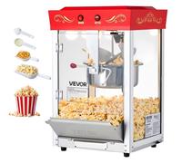 VEVOR Macchina per Popcorn, Bollitore in Acciaio Inox da 0,2 kg, 800 W, 48 Tazze per Dose, Stile Cinema, con Controllo a 2 Pulsanti, con Parete in Vetro, 1 Misurino, 3 Cucchiai, Rosso
