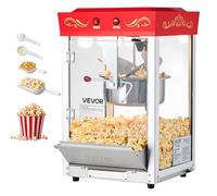VEVOR Macchina per Popcorn, Bollitore in Acciaio Inox da 0,2 kg, 800 W, 48 Tazze per Dose, Stile Cinema, con Controllo a 2 Pulsanti, con Parete in Vetro, 1 Misurino, 3 Cucchiai, Rosso