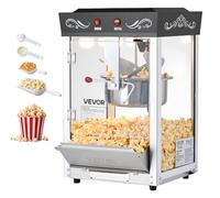 VEVOR Macchina per Popcorn, Bollitore in Acciaio Inox da 0,2 kg, 800 W, 48 Tazze per Dose, Stile Cinema, con Controllo a 2 Pulsanti, con Parete in Vetro, 1 Misurino, 3 Cucchiai, Nero