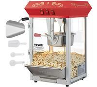 VEVOR Macchina per popcorn commerciale, bollitore da 850 W, per 48 tazze per lotto, stile teatro, con struttura in acciaio e porte in vetro temperato, 1 misurino, 2 cucchiai, rosso