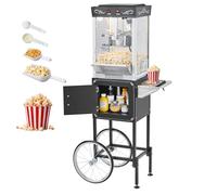 VEVOR Macchina per Popcorn con Carrello, Bollitore in Acciaio Inox da 0,2 kg, 800 W, 48 Tazze per Dose, Stile Cinema, con Controllo a 2 Pulsanti, con Parete in Vetro, 1 Misurino, 3 Cucchiai, Nero