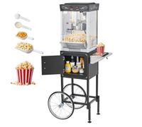 VEVOR Macchina per Popcorn con Carrello, Bollitore in Acciaio Inox da 0,2 kg, 800 W, 48 Tazze per Dose, Stile Cinema, con Controllo a 2 Pulsanti, con Parete in Vetro, 1 Misurino, 3 Cucchiai, Nero