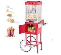 VEVOR Macchina per Popcorn con Carrello, Bollitore in Acciaio Inox da 0,2 kg, 800 W, 48 Tazze per Dose, Stile Cinema, con Controllo a 2 Pulsanti, con Parete in Vetro, 1 Misurino, 3 Cucchiai, Rosso