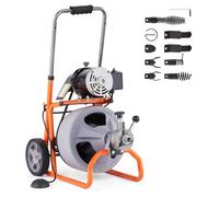 VEVOR Macchina per Pulizia Scarichi 75 Piedi x 3/8 Pollici, Trivella Scarico Fognario con Alimentazione Automatica su Ruote, Macchina per Pulizia Scarichi Portatile 627 x 434 x 900 mm con Taglierine