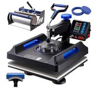 VEVOR Macchina per Trasferimento Termico 380 x 380 mm Macchina per Pressatura a Caldo 5 in 1 con Pressa a Tamburo 0,85 kg Pressatura digitale per Magliette Oscillante 360° per Tazze/Piatti, Nero + Blu