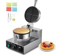 VEVOR Macchina per Waffle Belga Rotonda Commerciale Macchina Waffle 1230 W, Piastra Waffle Belga in Acciaio Inox Antiaderente, con Controllo Temperatura Tempo, Maniglia, per Ristoranti, Panetterie