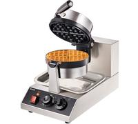 VEVOR Macchina per Waffle Belga Rotondo in Acciaio Inox Antiaderente 1300W Temperatura Controllata 50℃-300℃, Macchina Waffle Piastra Doppia Antiaderente Teglia 190,5 mm con Manico Girevole in Acciaio