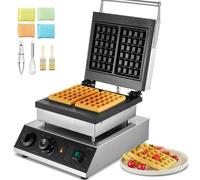 VEVOR Macchina per Waffle Commerciale, 2 Pezzi per Waffle Belga Rettangolare in Acciaio Inox Antiaderente 2000 W con Controllo Temperatura Tempo, Maniglia, per Ristorante, Panetteria, Snack Bar