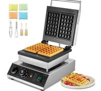 VEVOR Macchina per Waffle Commerciale, 2 Pezzi per Waffle Belga Rettangolare in Acciaio Inox Antiaderente 2000 W con Controllo Temperatura Tempo, Maniglia, per Ristorante, Panetteria, Snack Bar