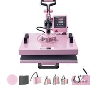 VEVOR Macchina Stampa a Caldo Dimensioni 380 x 380 mm 8 in 1 Colore Rosa, per Tazze Cappelli e Piatti, con Pressa per Bicchieri da 6-30 oz, Pressatura di Magliette a 360°, Controllo Digitale Preciso