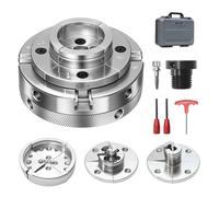 VEVOR Mandrino per Tornio per Legno 100 mm, Mandrino Autocentrante a 4 Griffe per Tornitura del Legno con Adattatore 1 pollici x 8 TPI Accessori con Griffe Valigetta per Trasporto, Acciaio Nichelato