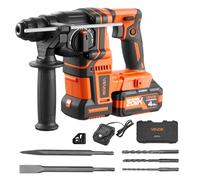 VEVOR Martello Perforatore a Batteria da 20 V, Trapano a Percussione per Scalpellatura, con Batteria, Caricabatteria, 3 Punte da Trapano, Scalpello Piatto, Scalpello a Punta, Custodia per Trasporto