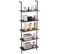 VEVOR Mensola in Tubo Quadrato Industriale, 5 Ripiani 640 x 300 mm, Mensole Galleggianti in Legno Rustico da Parete, Supporto per Libreria, Portaoggetti per Cucina, Bagno, Soggiorno, Scaffale Nero
