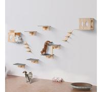 VEVOR Mensole da Parete per Gatti Set da 9, Posatoi Montati a Parete per Gatti con Trampolini, Cucce per gatti, Amache, Set di Mobili da Parete per Gatti Fino a 18,14 kg per Dormire, Arrampicarsi