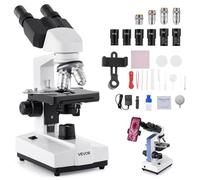 VEVOR Microscopio Binoculare, Kit Microscopio Composto con Ingrandimento, Set di Oculari, 1,3mm Due Stadi, Luce LED, Supporto per Telefono, per Studenti, Laboratorio, Scuola, Casa