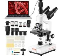 VEVOR Microscopio Ottico Trinoculare Microscopio Ingrandimento 40X-5000X Microscopio Biologico Messa a Fuoco Grossolana Fine Tavolino Biologico 115x125 mm 2 Livelli, Microscopio Trinoculare Composto