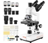 VEVOR Microscopio Ottico Trinoculare Microscopio Ingrandimento 40X-5000X Microscopio Biologico Messa a Fuoco Grossolana Fine Tavolino Biologico 115x125 mm 2 Livelli, Microscopio Trinoculare Composto