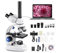 VEVOR Microscopio Trinoculare, Kit Microscopio Composto con Ingrandimento 40-5000X, Corpo in Lega di Alluminio, Illuminazione a LED Supporto per Telefono Inclusi, per Laboratorio, Scuola