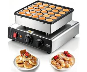 VEVOR Mini Macchina di Pancake, 25 Piastre per Waffle e Muffin da 43 mm di Diametro, Griglia Antiaderente in Acciaio Inox, Controllo Temperatura e Tempo, Cucina di Casa e Ristorante