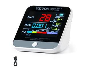 VEVOR Mini Monitore della Qualità dell'Aria 100 x 78 x 78 mm Monitore di Formaldeide 8 in1, Rilevatore di Particelle PM2,5 PM10 PM1,0 Temperatura, Umidità, con Soglie di Allarme per Interni Esterni