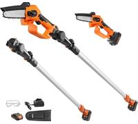 VEVOR mini motosega con batteria 20V 2Ah motore brushless 2 in 1 potatore a batteria 22000rpm motosega elettrica, tagliasiepi telescopico sega da potatura con manico telescopico lunghezza di estension