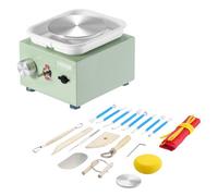 VEVOR Mini Ruota per Ceramica 0-320 Giri/min Macchina per Stampaggio di Bacino Staccabile, Velocità Regolabile, 2 Piatti Girevoli Ruota per Ceramica Elettrica, Mini Tornio di Ceramica 18 Pezzi Verde