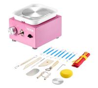 VEVOR Mini Ruota per Ceramica 0-320 Giri/min Macchina per Stampaggio di Bacino Staccabile, Velocità Regolabile, 2 Piatti Girevoli Ruota per Ceramica Elettrica, Mini Tornio di Ceramica 18 Pezzi Rosa