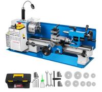VEVOR Mini Tornio 550 W in Metallo da Banco Velocità Regolabile con 3 Griffe, Mini Macchina di Tornio da Tavolo per Lavorazione di Modello 77 x 21,7 x 29,7cm, Tornio per Metallo con Graffe