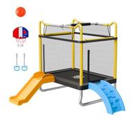 VEVOR Mini Trampolino Elastico per Bambini Carico 60 kg Rete Protezione Casa, Giocattolo Elastico per Bambini da Interno Esterno con Scivolo, Tappeto Integrato in PP, Struttura per Arrampicata