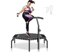 VEVOR Mini Trampolino Pieghevole Fitness Rimbalzo 1385 mm Trampolino da Allenamento Resiliente 205 kg Trampolino da Giardino, Maniglia in Schiuma Regolabile in Altezza 3 Livelli 44 Cinghie di Tensione