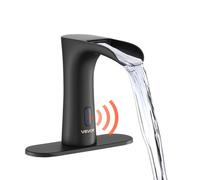 VEVOR Miscelatore Automatico senza Contatto per Lavabo Altezza 145 mm Nero Rubinetto con Sensore di Movimento, Ottone, Acqua Calda Fredda, Trattamento Rivestimento Elettroforetico, da Cucina Bagno