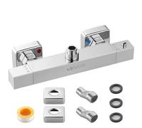 VEVOR Valvola Termostatica per Rubinetto Doccia, con Blocco di Sicurezza a 38°C, Valvole di Controllo della Temperatura con Acqua Calda e Fredda per Camper, Hotel, Due Fori e Argento Cromato