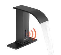 VEVOR Miscelatore Rubinetto Bagno senza Contatto Automatico a Cascata Nero Rubinetto con Sensore per Lavabo, Acqua Calda Fredda, Temperatura Regolabile, Alimentazione a Batterie, per Tubo da 9,5 mm