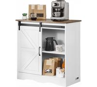VEVOR Mobile Bar da Caffè 80 x 33 x 80 cm Mobiletto da Bar Rustico, 3 Ripiani, Tavolo da Bar con Porta del Fienile, Mobile Bar in Stile Fattoria, Mobile da Buffet con Credenza Rustica, Marrone/Bianco