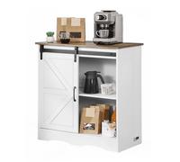 VEVOR Mobile Bar da Caffè 80 x 33 x 80 cm Mobiletto da Bar Rustico, 3 Ripiani, Tavolo da Bar con Porta del Fienile, Mobile Bar in Stile Fattoria, Mobile da Buffet con Credenza Rustica, Marrone/Bianco