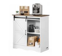 VEVOR Mobile Bar da Caffè 80 x 33 x 80 cm Mobiletto da Bar Rustico, 3 Ripiani, Tavolo da Bar con Porta del Fienile, Mobile Bar in Stile Fattoria, Mobile da Buffet con Credenza Rustica, Marrone/Bianco