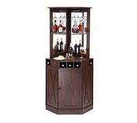 VEVOR Mobile Bar Industriale ad Angolo, Tavolo da Vino per Liquori e Bicchieri, Credenza Buffet con Porta Bicchieri, Mobile Bar Indipendente in Legno per Soggiorno, Bar di Casa, Noce Nera