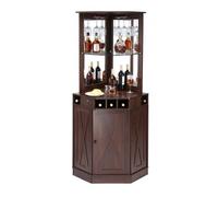 VEVOR Mobile Bar Industriale ad Angolo, Tavolo da Vino per Liquori e Bicchieri, Credenza Buffet con Porta Bicchieri, Mobile Bar Indipendente in Legno per Soggiorno, Bar di Casa, Noce Nera