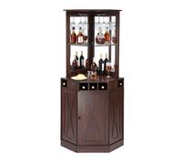 VEVOR Mobile Bar Industriale ad Angolo, Tavolo da Vino per Liquori e Bicchieri, Credenza Buffet con Porta Bicchieri, Mobile Bar Indipendente in Legno per Soggiorno, Bar di Casa, Noce Nera