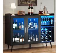 VEVOR Mobile da Bar per Casa Credenza Portabottiglie, Mobiletto Portabottiglie Portabicchieri con Illuminazione LED Dimmerabile Ripiani per Bottiglie, Credenza da Bar per Soggiorno Salotto Cucina